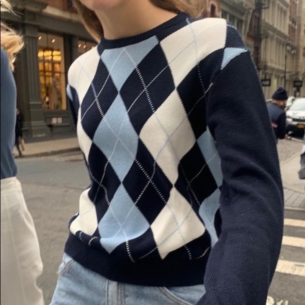 brandy melville blue argyle sweater